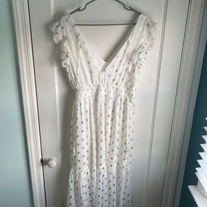 Lulus Cause to Celebrate White and Gold Midi Dress